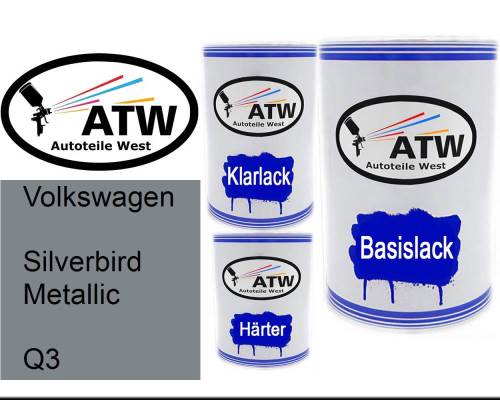 Volkswagen, Silverbird Metallic, Q3: 500ml Lackdose + 500ml Klarlack + 250ml Härter - Set, von ATW Autoteile West.